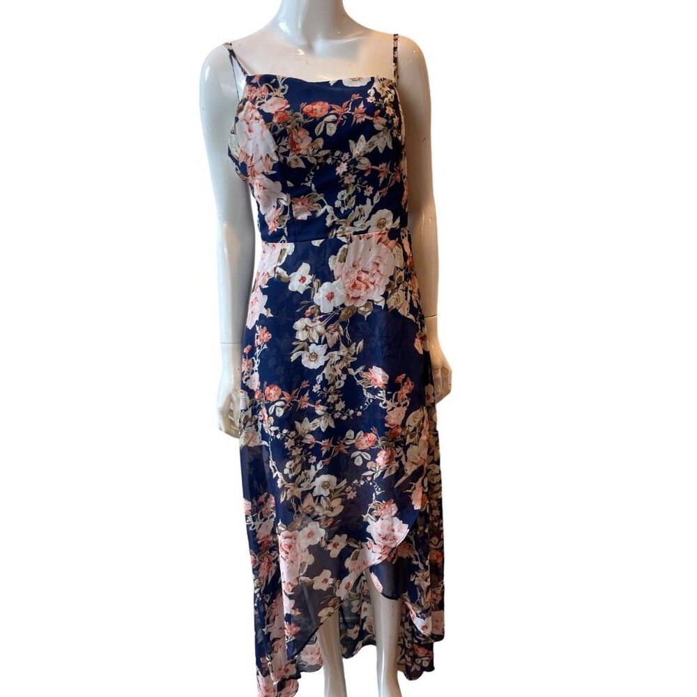 Lulus Womens Hi-Low Maxi Dress Floral Print Reflection Navy Blue Size Large - Picture 3 of 10